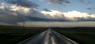 Wet Montana Highway at Dusk