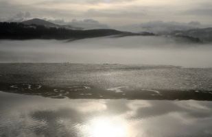 Foggy Alsea Bay at Low Tide
