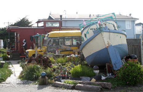 Old Caboose, School Bus and Boat