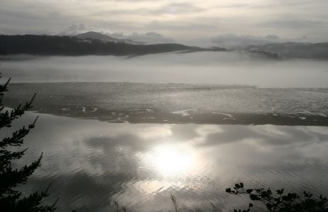 Foggy Alsea Bay at Low Tide, Waldport, OR