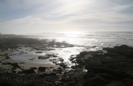 Backlit Ocean, Waves on Rocks, Yachats, OR