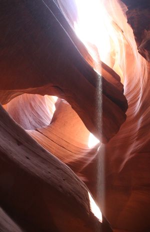 Sand Falling Through Light Beam in Antelope Canyon, AZ