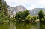 Merced River and Yosemite Falls in Yosemite National Park, CA